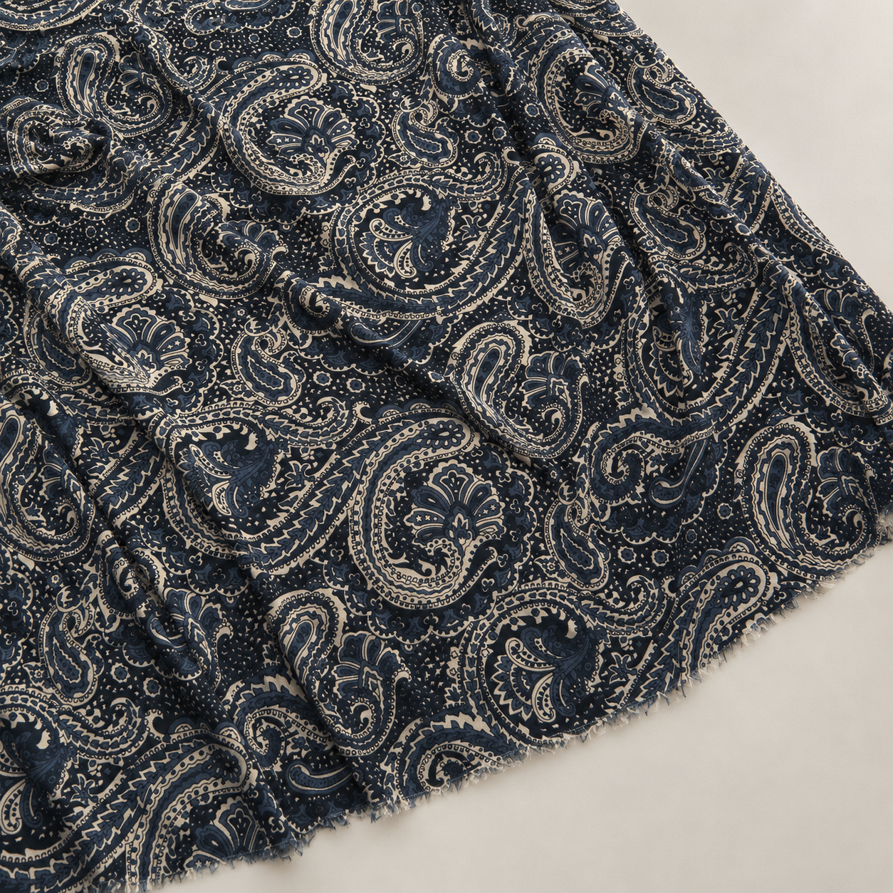 Navy Blue Shawl-Patterned Viscose Fabric - 100% Cotton Content - Viscose Fabric - 59 Inches