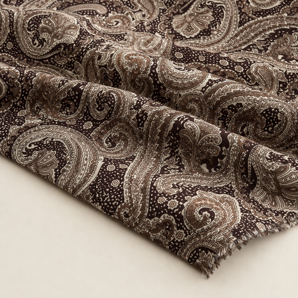Brown Shawl-Patterned Viscose Fabric - 100% Cotton Content - Viscose Fabric - 59 Inches