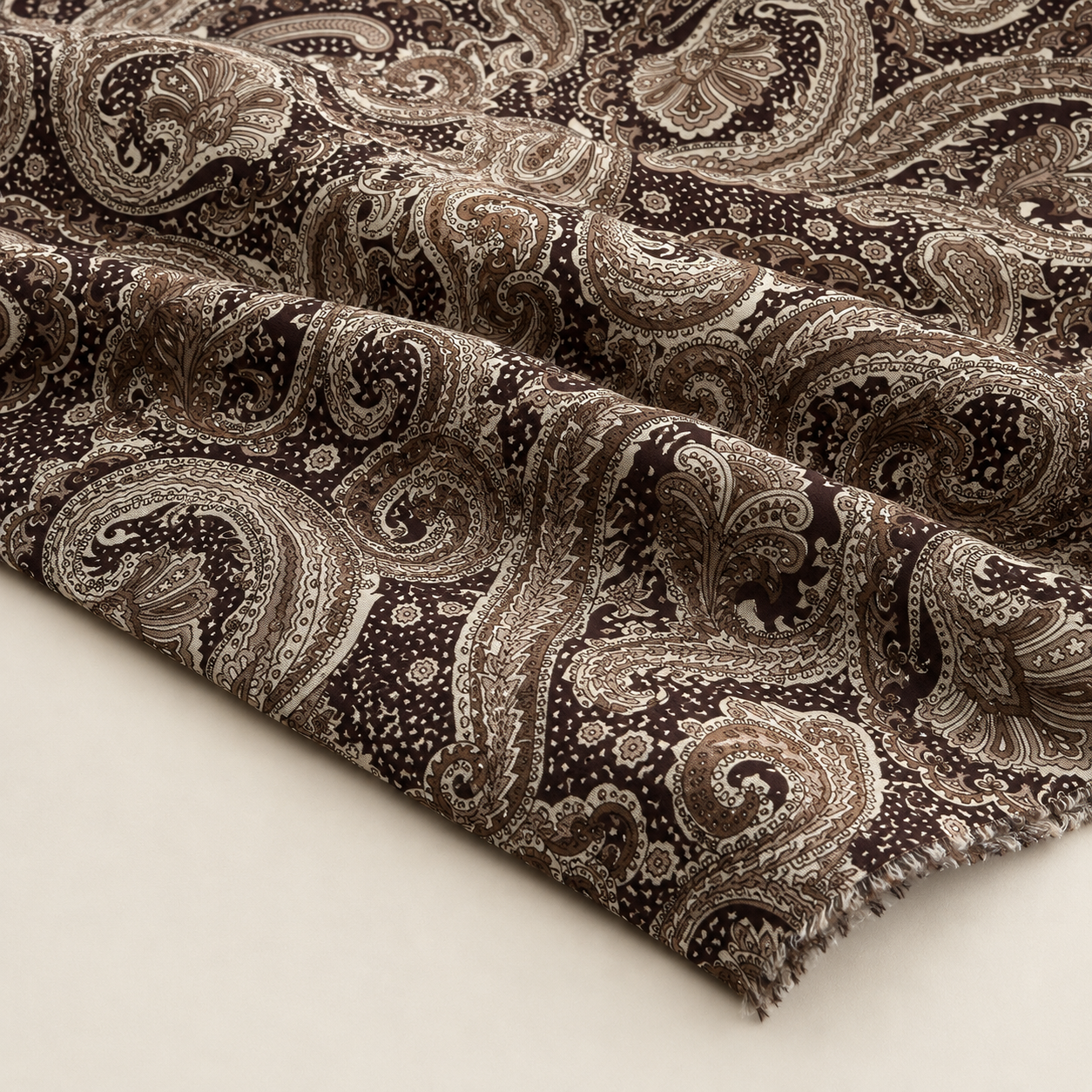Brown Shawl-Patterned Viscose Fabric - 100% Cotton Content - Viscose Fabric - 59 Inches