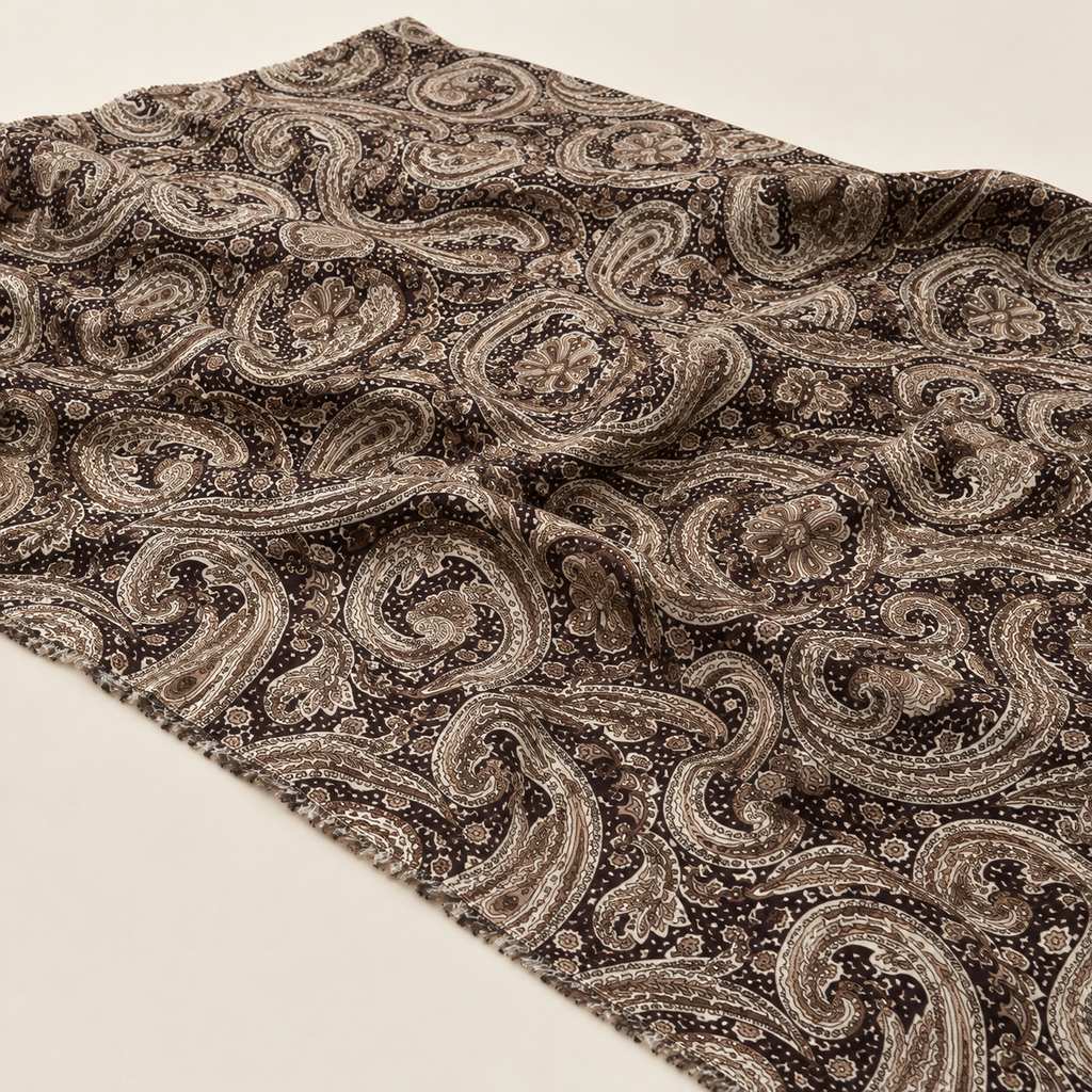 Brown Shawl-Patterned Viscose Fabric - 100% Cotton Content - Viscose Fabric - 59 Inches