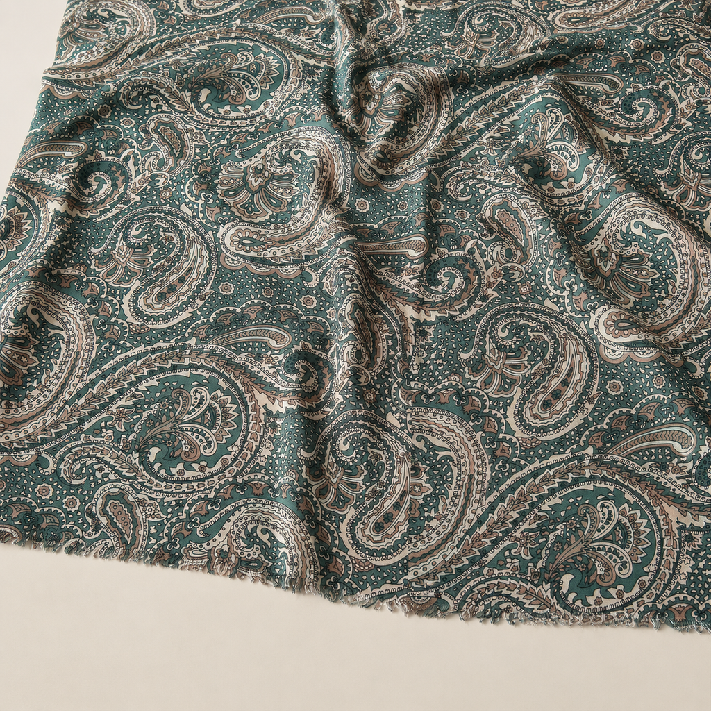 Khaki Paisley Patterned Viscose Fabric - 100% Cotton Content - Viscose Fabric - 59 Inches