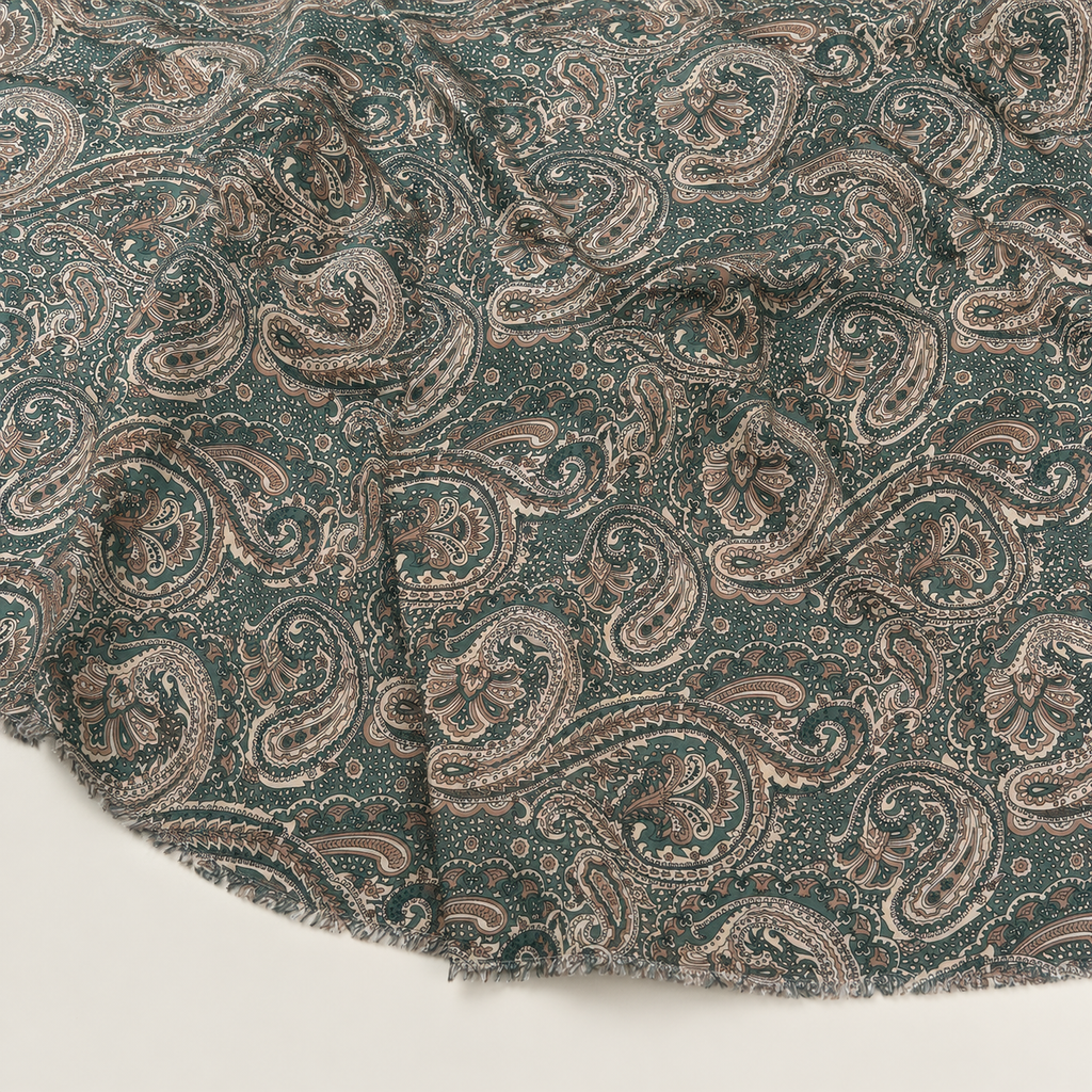 Khaki Paisley Patterned Viscose Fabric - 100% Cotton Content - Viscose Fabric - 59 Inches