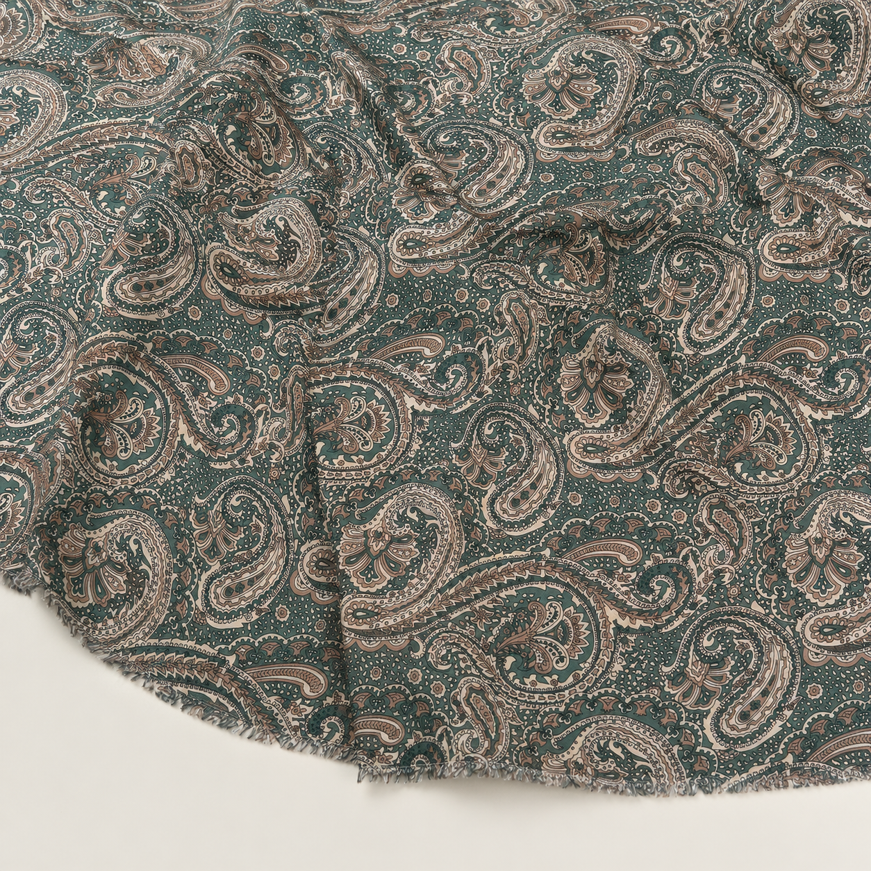 Khaki Paisley Patterned Viscose Fabric - 100% Cotton Content - Viscose Fabric - 59 Inches