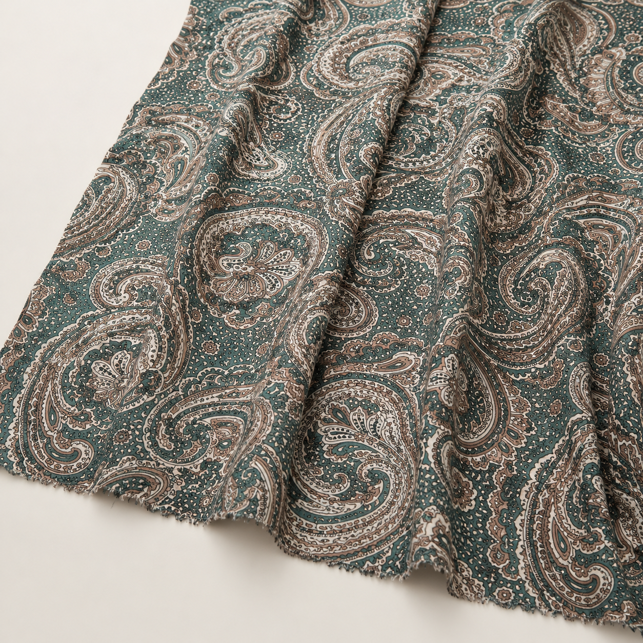 Khaki Paisley Patterned Viscose Fabric - 100% Cotton Content - Viscose Fabric - 59 Inches
