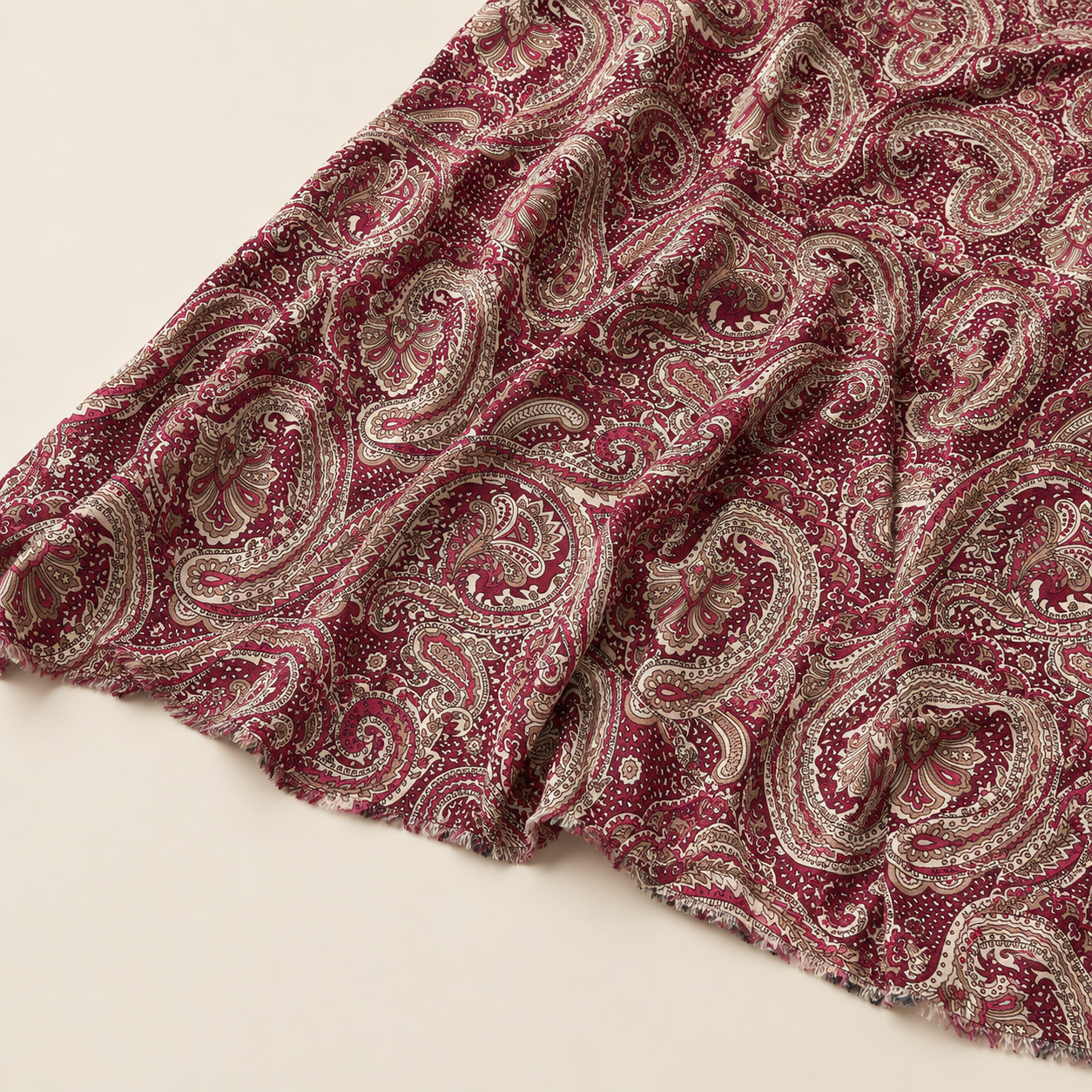 Burgundy Paisley Patterned Viscose Fabric - 100% Cotton Content - Viscose Fabric - 59 Inches