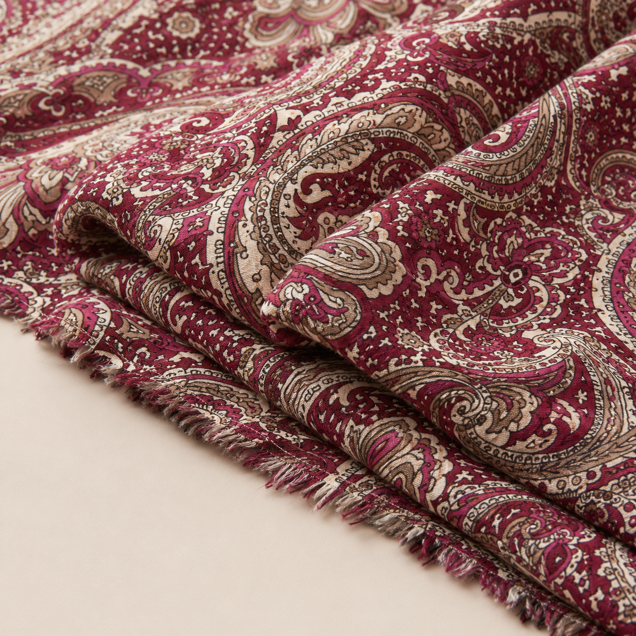 Burgundy Paisley Patterned Viscose Fabric - 100% Cotton Content - Viscose Fabric - 59 Inches