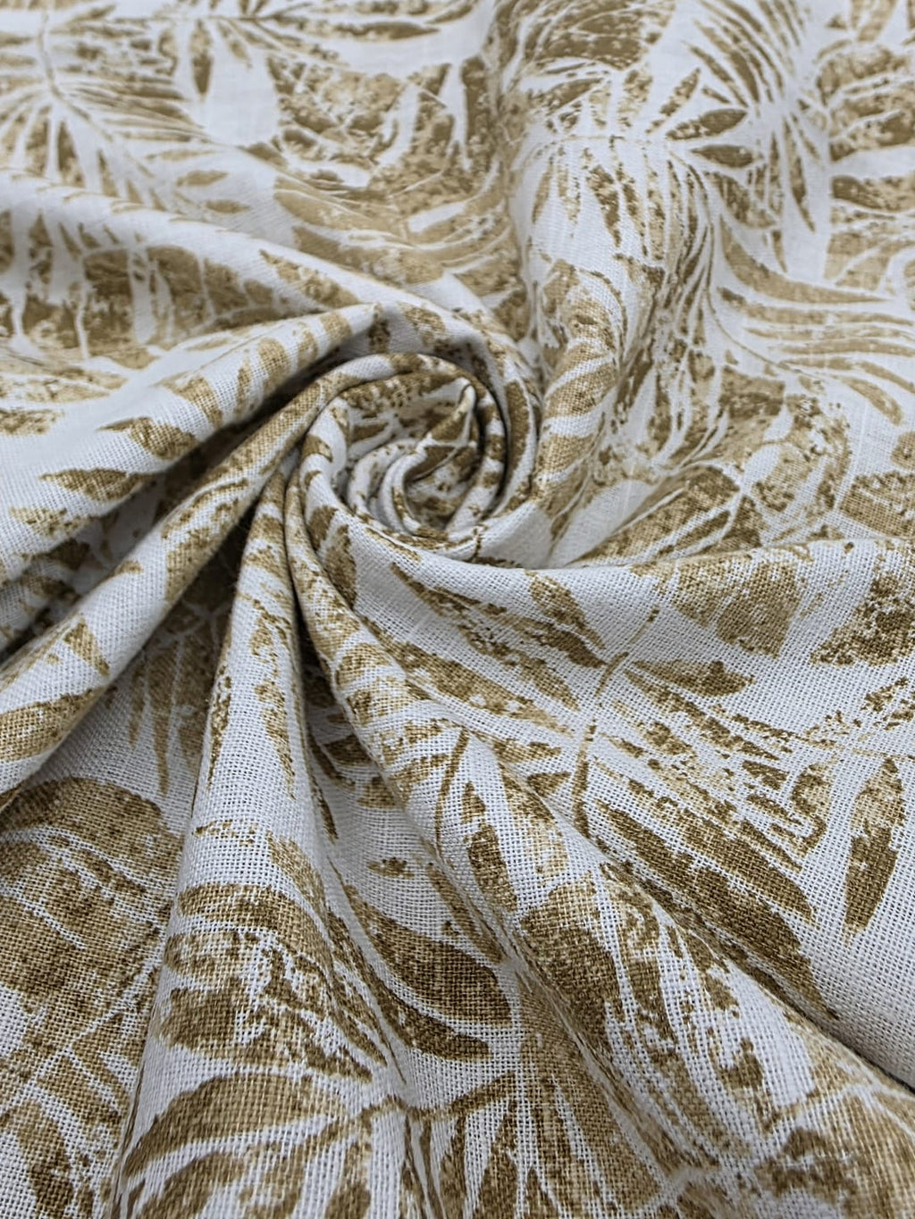 Printed Cotton Linen Fabric in Golden Palm - 57" wide, sold by the yard