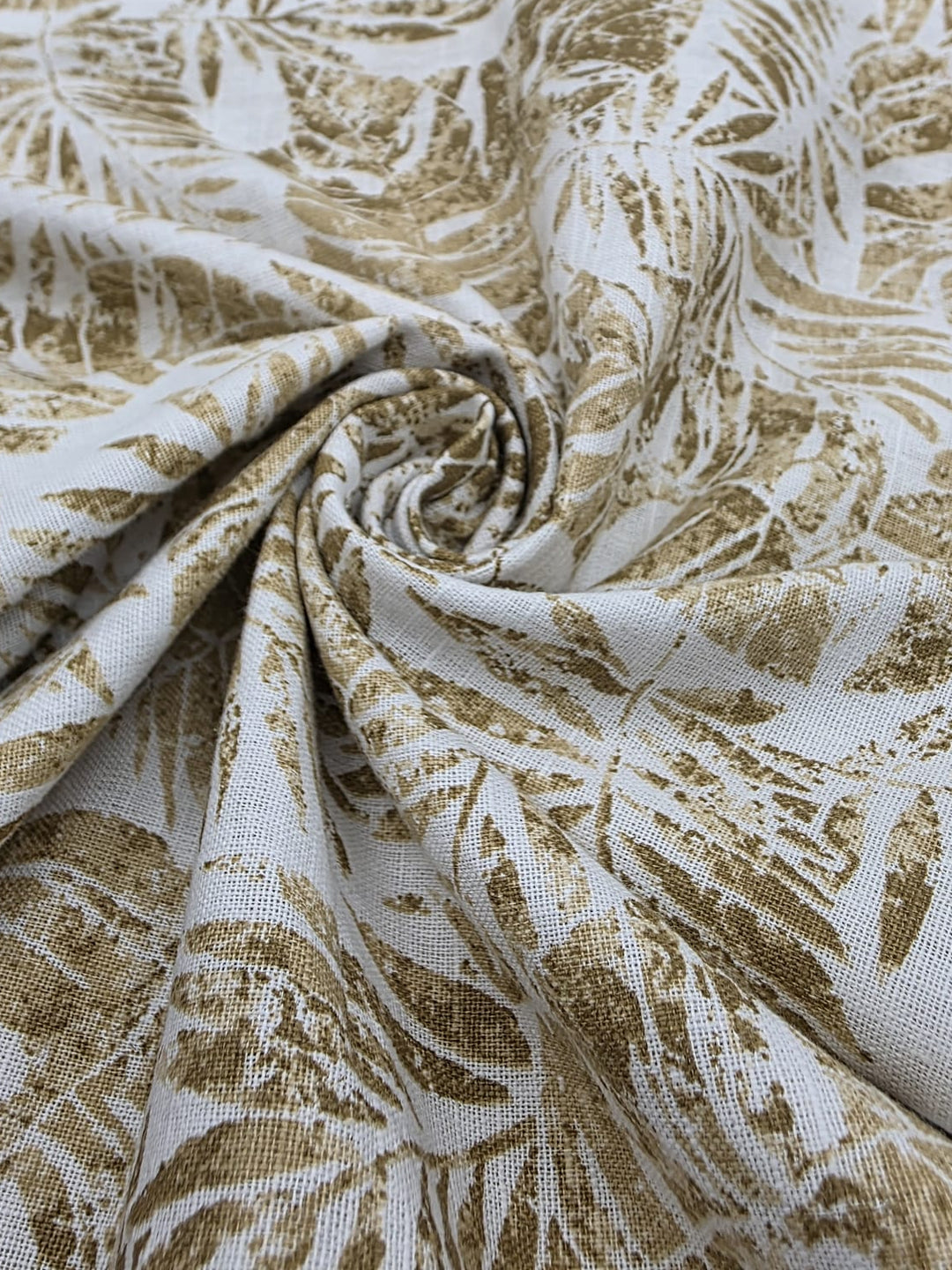 Printed Cotton Linen Fabric in Golden Palm - 57" wide, sold by the yard