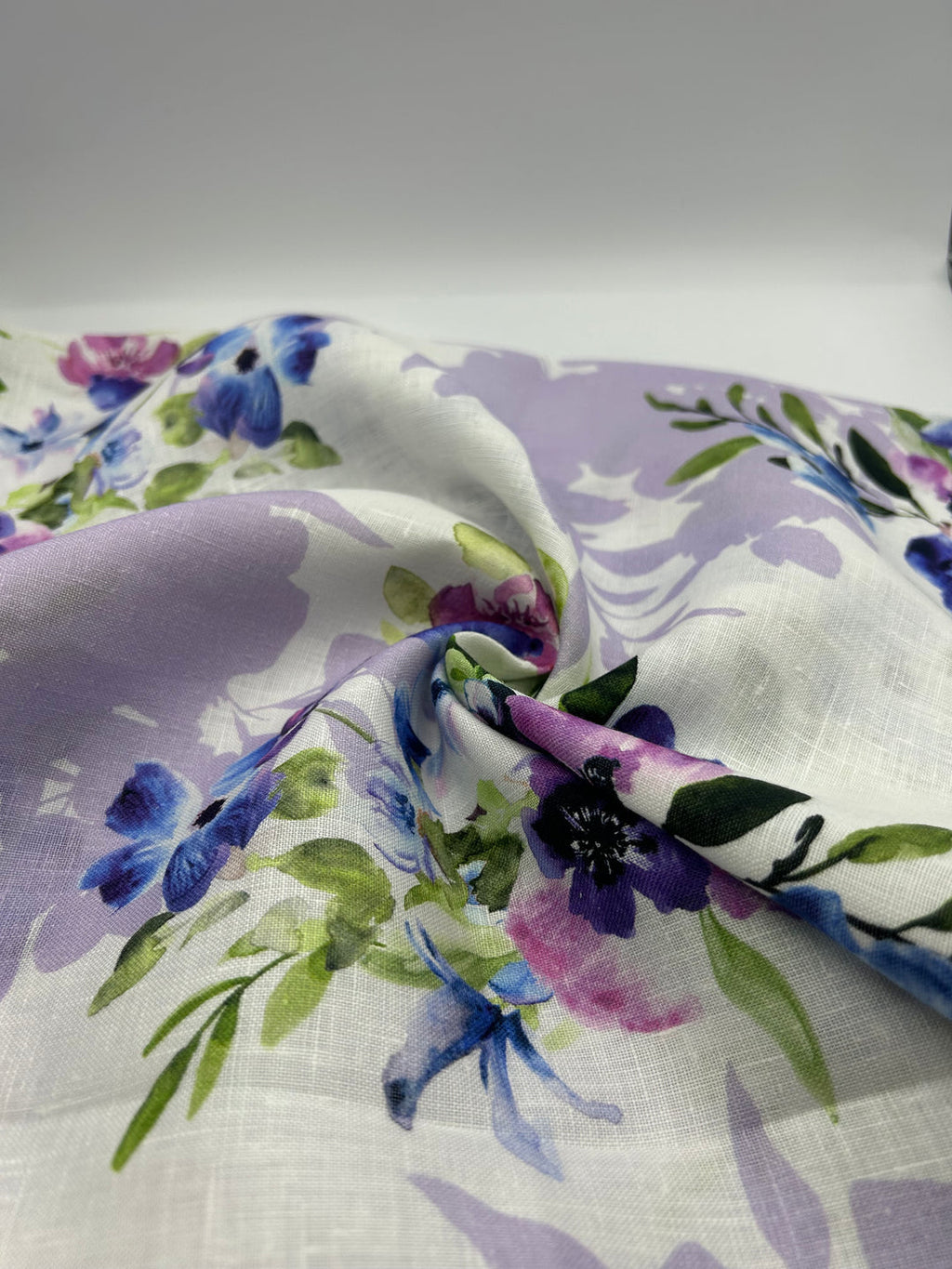 Printed 100% Linen Fabric in Violet Anemone - 57" wide, sold by the yard