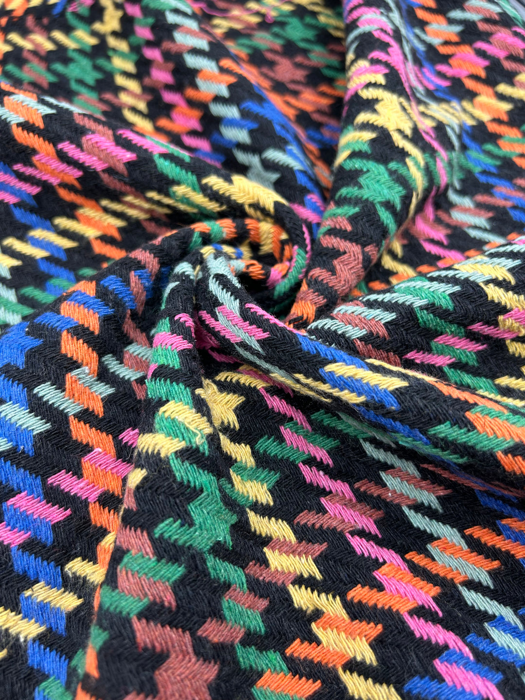 Houndstooth Wool-Blend Coating in Black Rainbow - 59" wide, sold by the yard