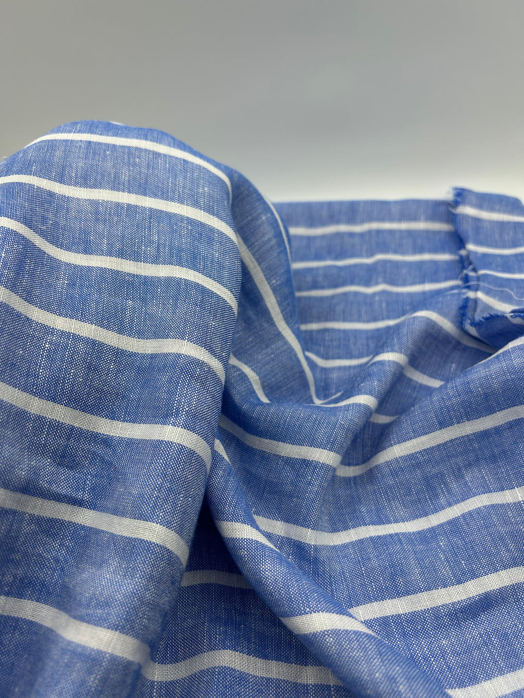 Cotton Linen Fabric in Blue Stripe - 57" wide, sold by the yard