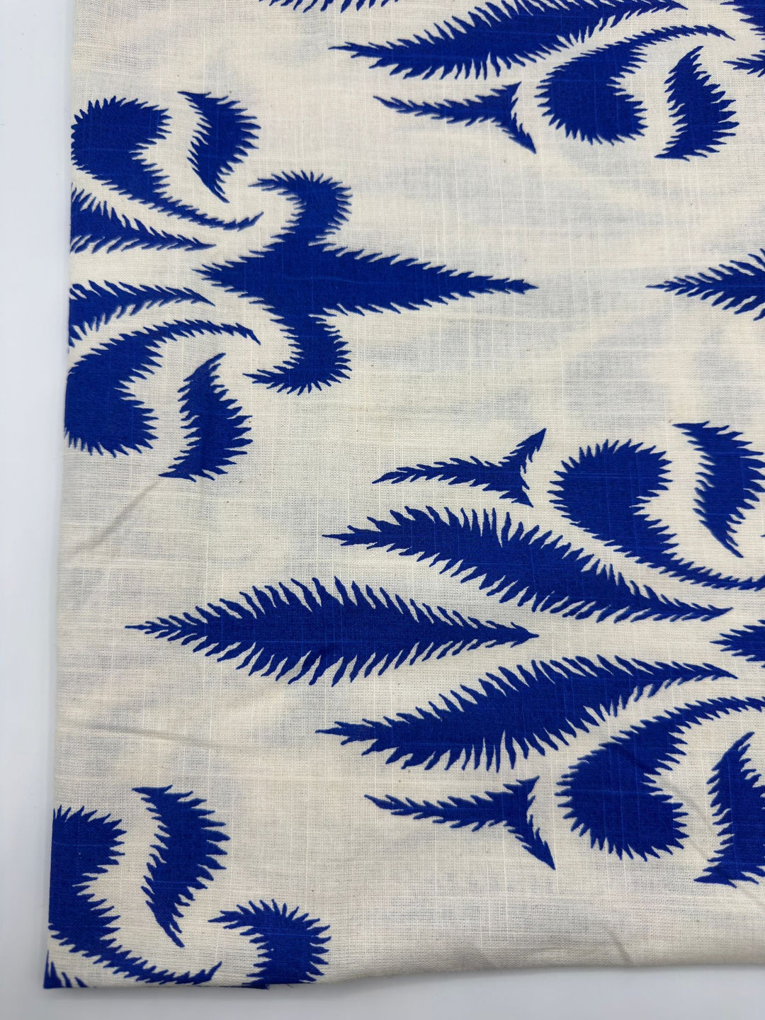 Printed Cotton Linen Fabric in Cobalt Fern - 57" wide, sold by the yard