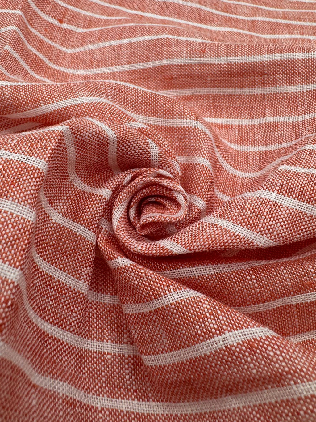 100% Linen Fabric in Salmon Stripe - 57" wide, sold by the yard