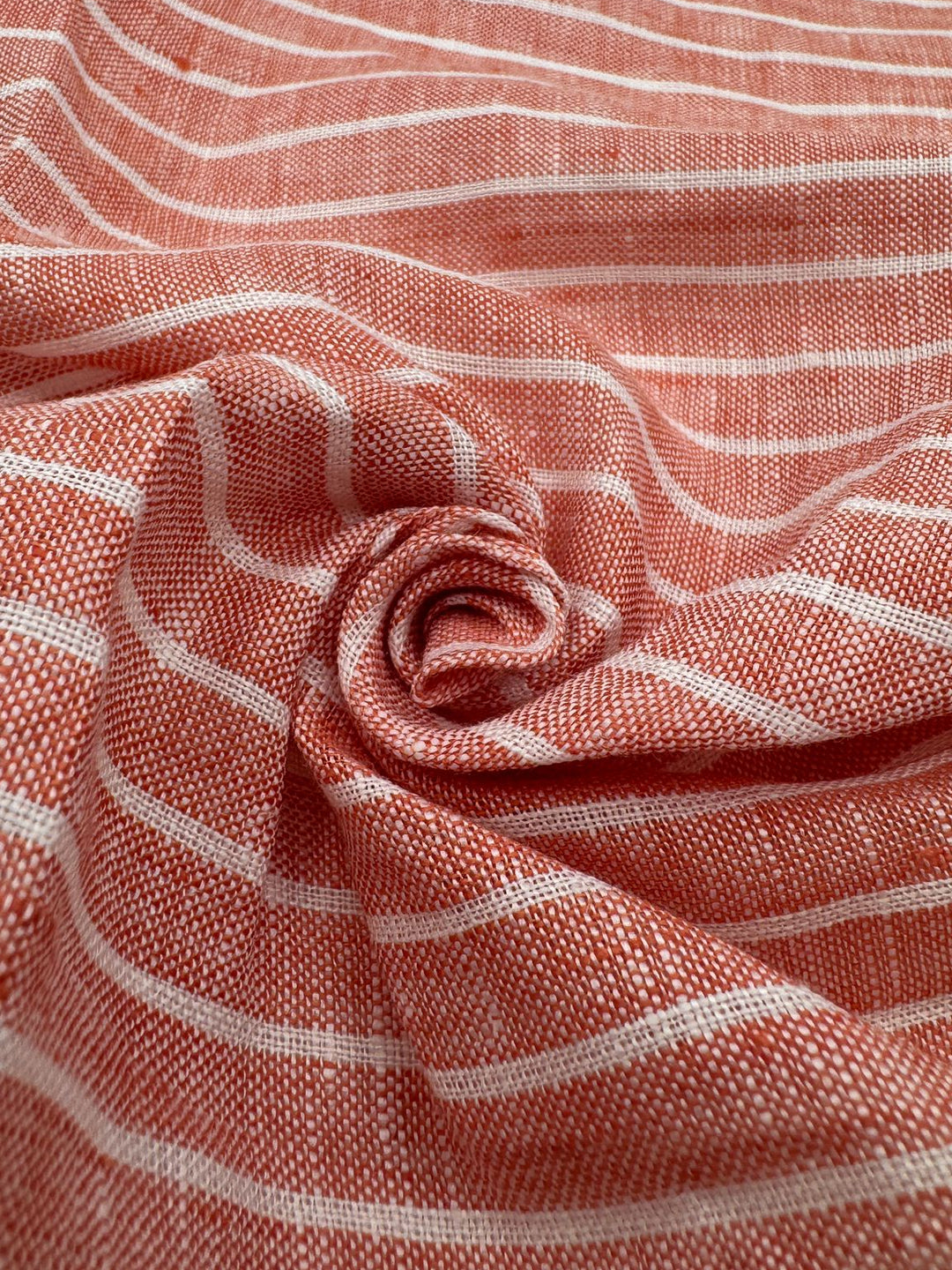 100% Linen Fabric in Salmon Stripe - 57" wide, sold by the yard