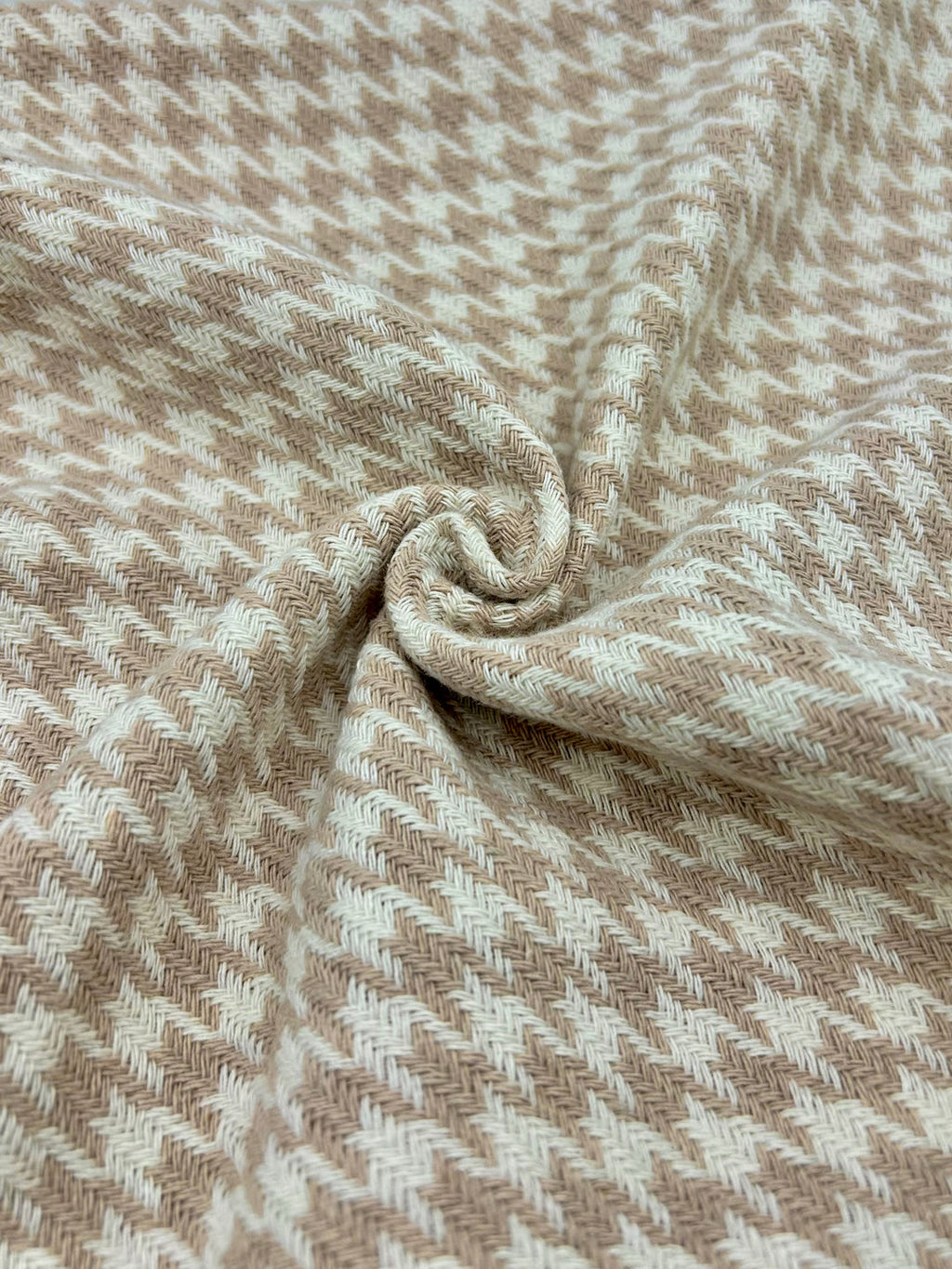 Houndstooth Wool-Blend Coating in Beige - 59" wide, sold by the yard