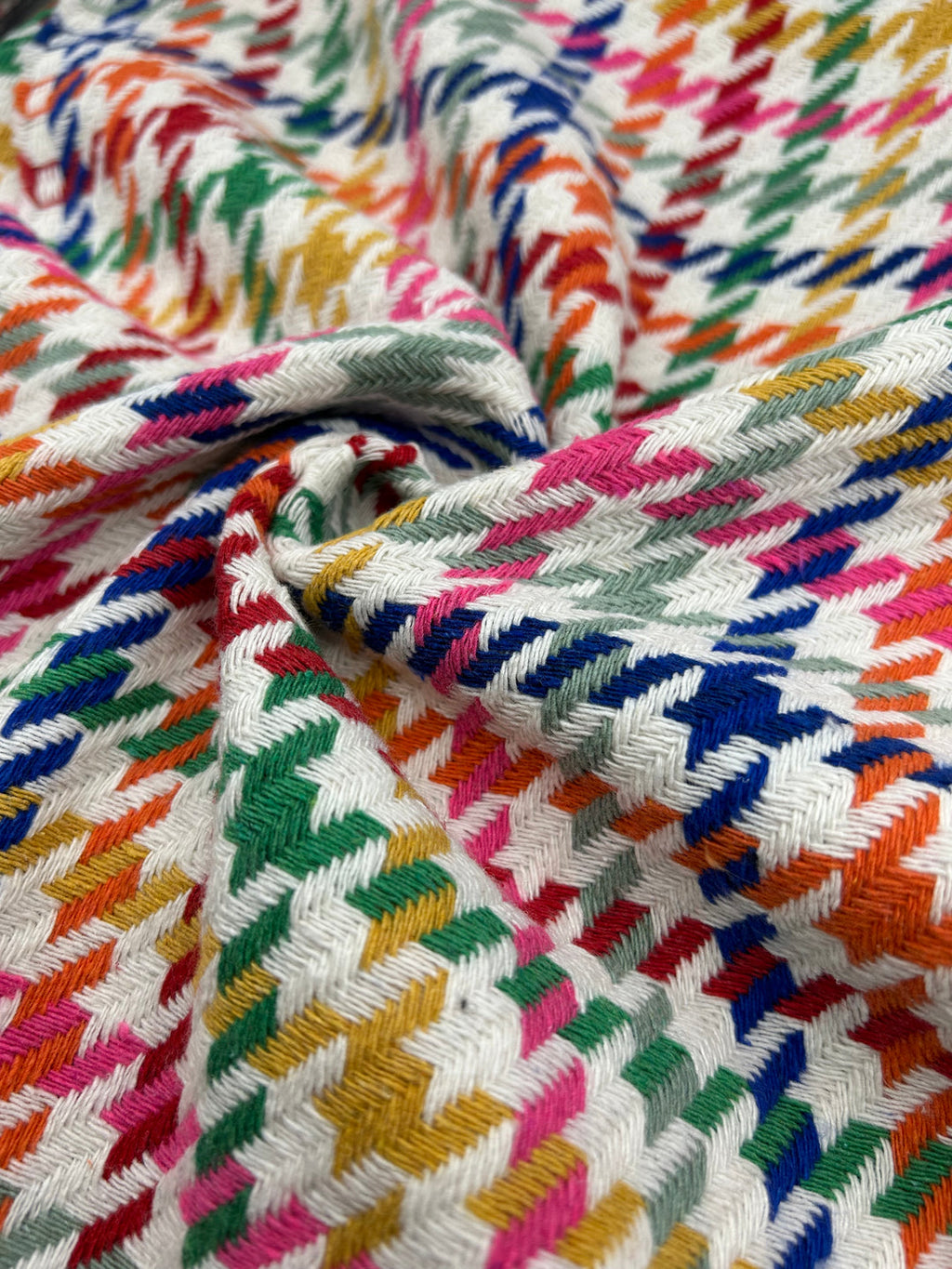 Houndstooth Wool-Blend Coating in Ivory Rainbow - 59" wide, sold by the yard