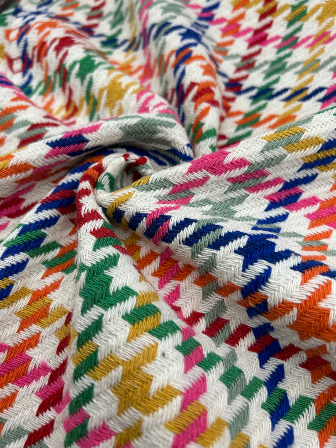 Houndstooth Wool-Blend Coating in Ivory Rainbow - 59" wide, sold by the yard