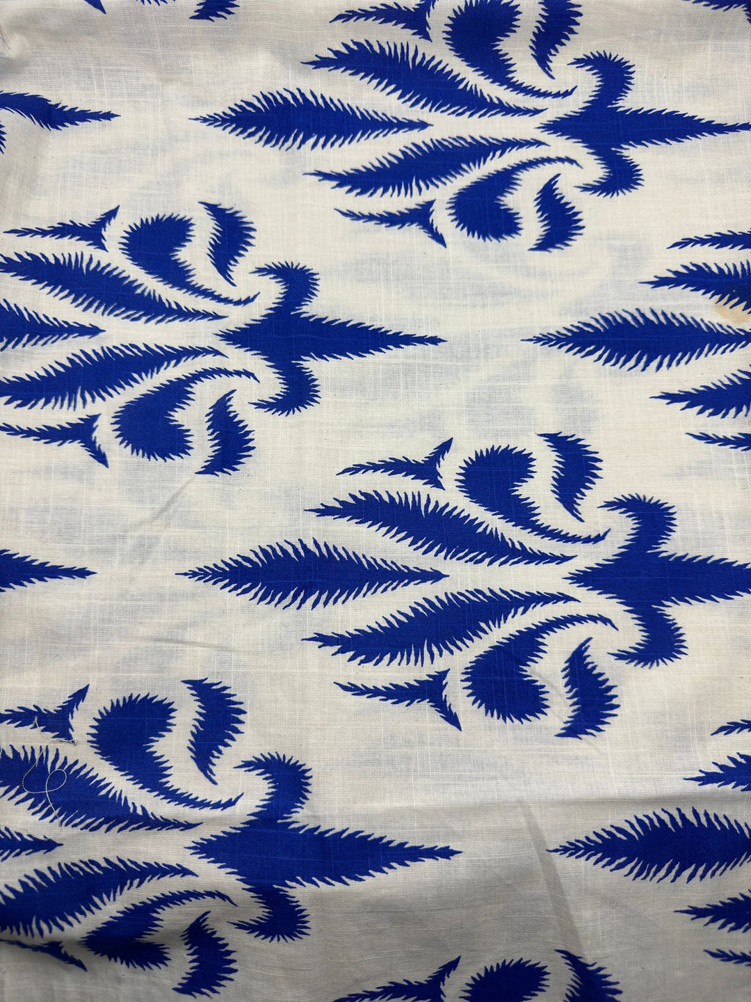 Printed Cotton Linen Fabric in Cobalt Fern - 57" wide, sold by the yard