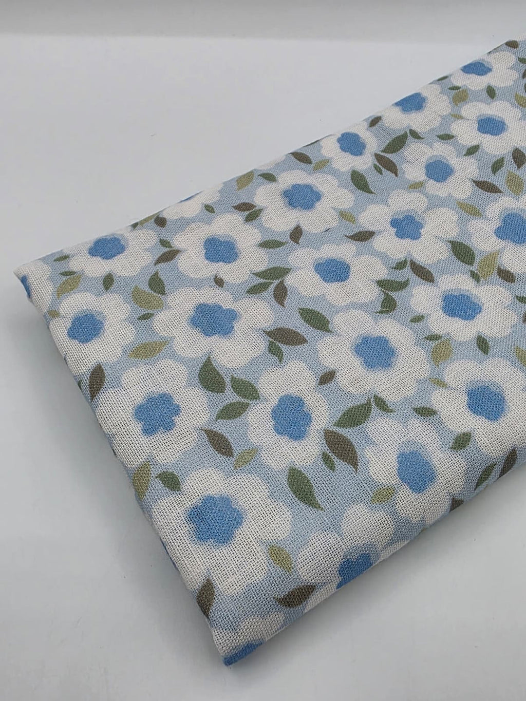 Printed Cotton Linen Fabric in Blue Daisy - 57" wide, sold by the yard