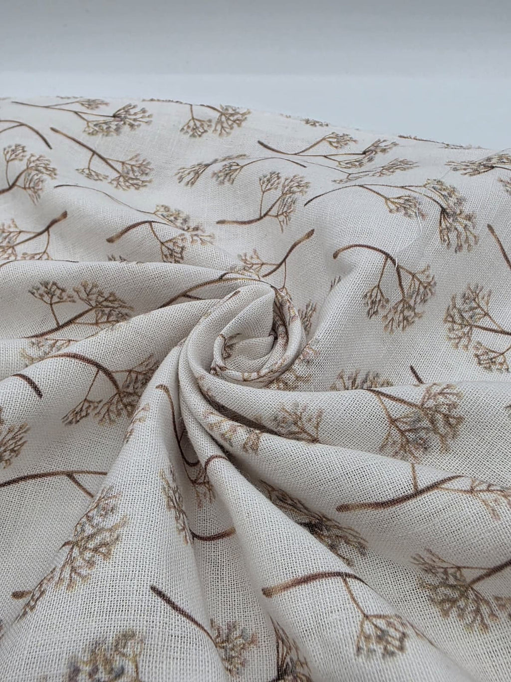 Printed Cotton Linen Fabric in Sepia Branch - 57" wide, sold by the yard