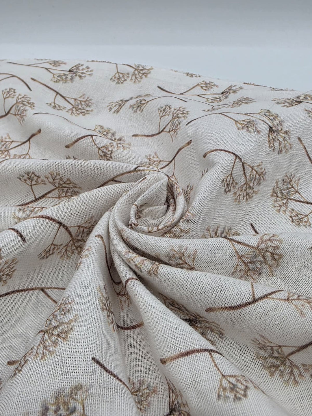 Printed Cotton Linen Fabric in Sepia Branch - 57" wide, sold by the yard