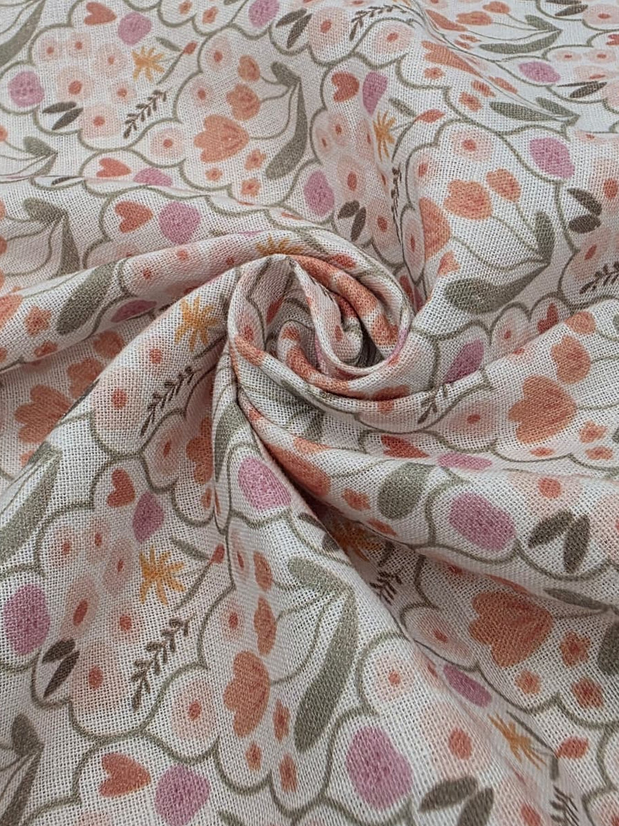 Printed Cotton Linen Fabric in Spring Folk - 57" wide, sold by the yard