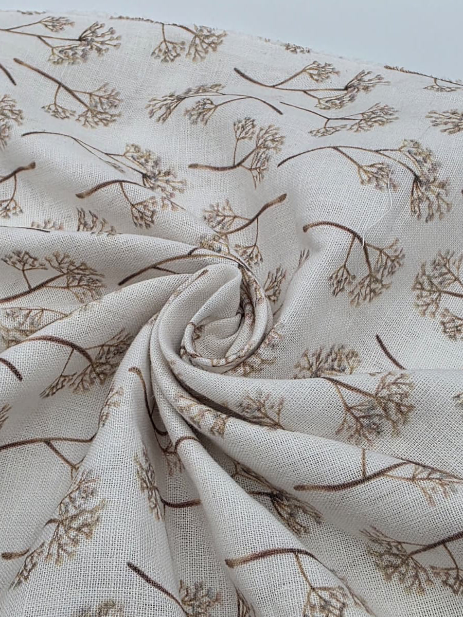 Printed Cotton Linen Fabric in Sepia Branch - 57" wide, sold by the yard