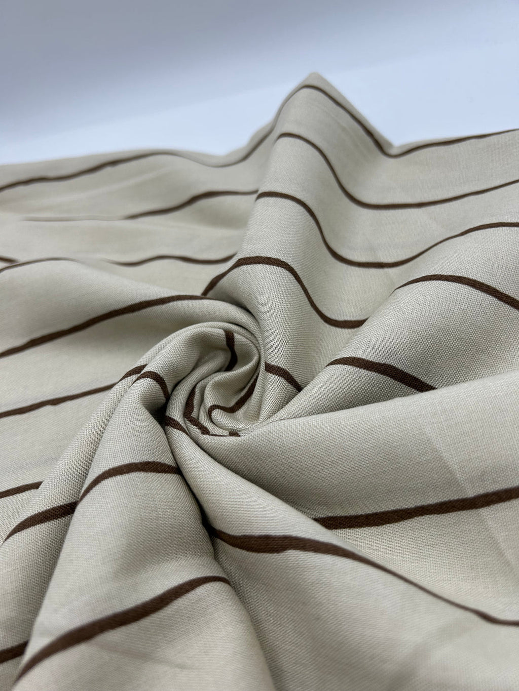 Viscose Linen Fabric in Taupe Stripe - 57" wide, sold by the yard