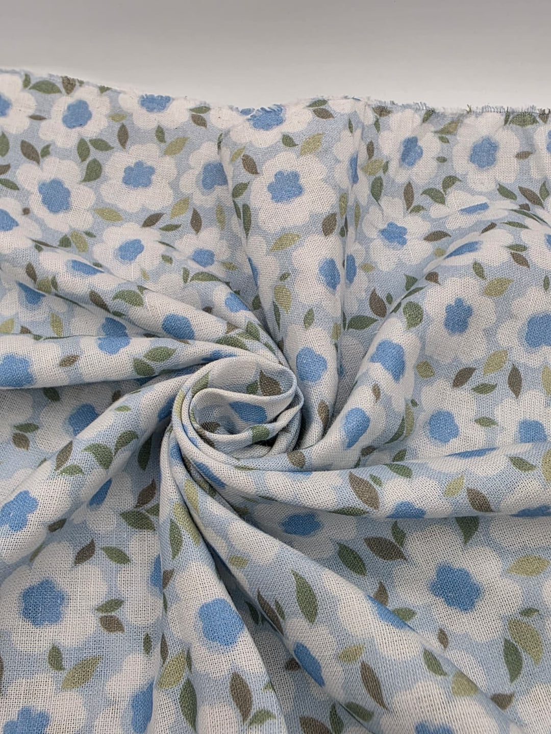 Printed Cotton Linen Fabric in Blue Daisy - 57" wide, sold by the yard