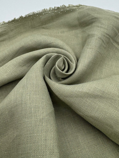 100% Linen Fabric in Almond Green - 57" wide, sold by the yard