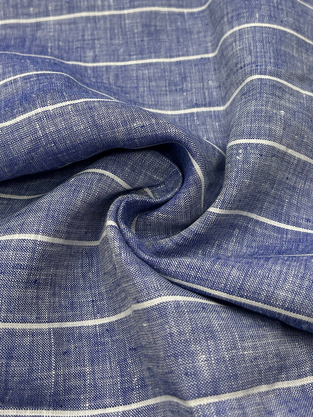 100% Linen Fabric in Indigo Stripe - 57" wide, sold by the yard
