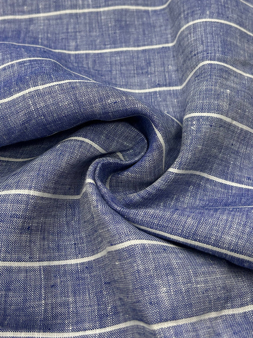 100% Linen Fabric in Indigo Stripe - 57" wide, sold by the yard