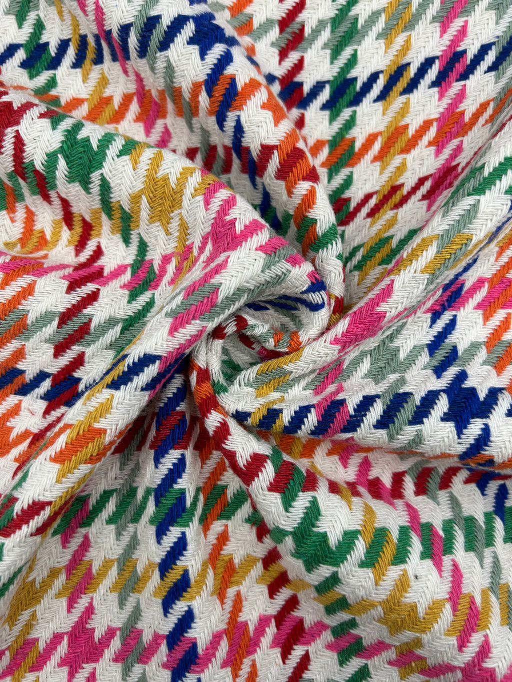 Houndstooth Wool-Blend Coating in Ivory Rainbow - 59" wide, sold by the yard