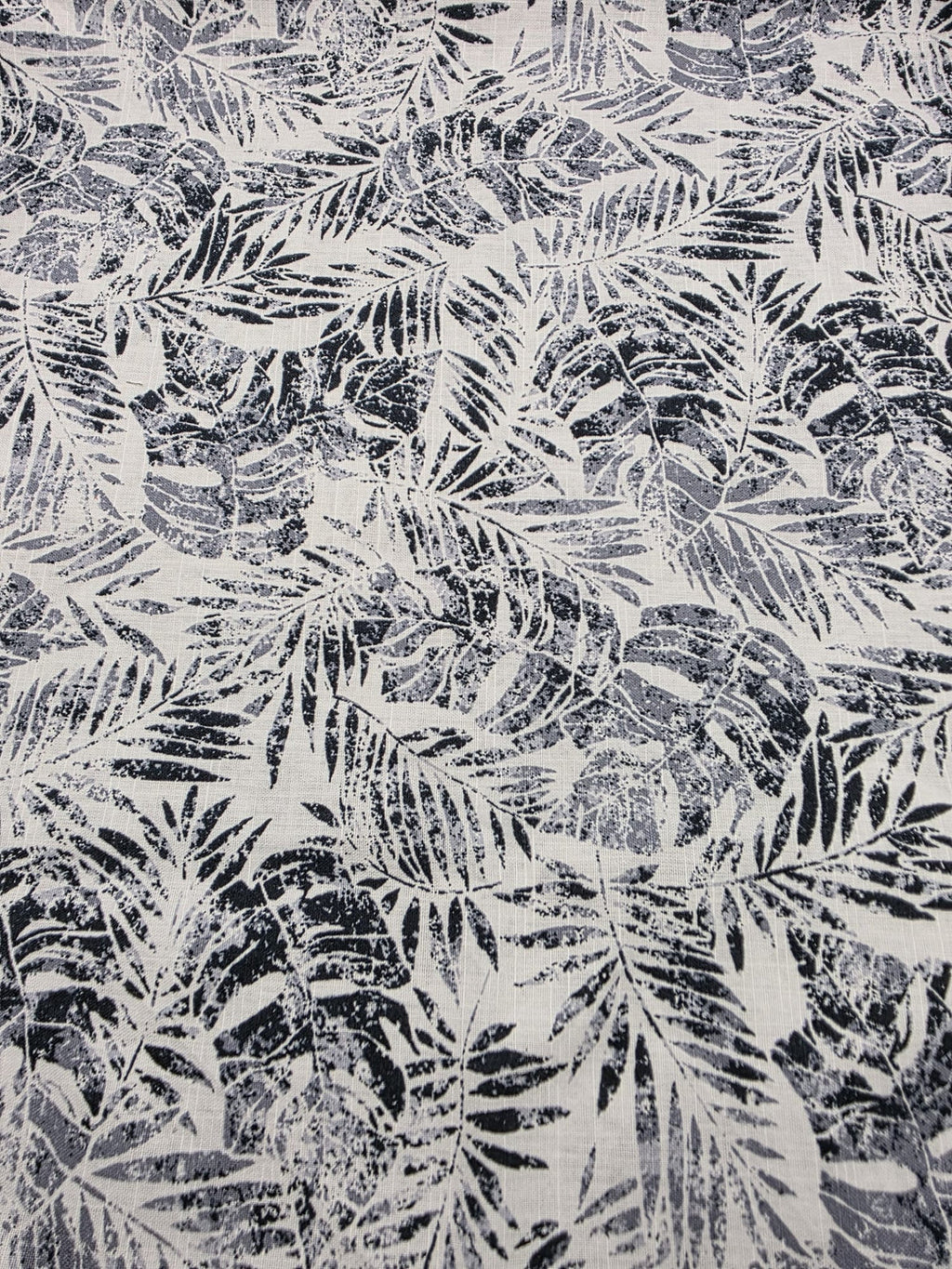 Printed Cotton Linen Fabric in Indigo Fern - 57" wide, sold by the yard