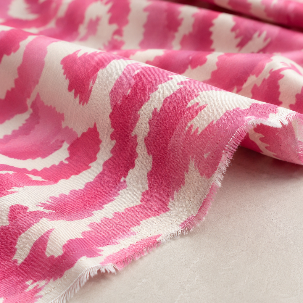 Pink-Cream Cloud-Effect Viscose Fabric - 100% Cotton Content - Viscose Fabric - 59 Inches