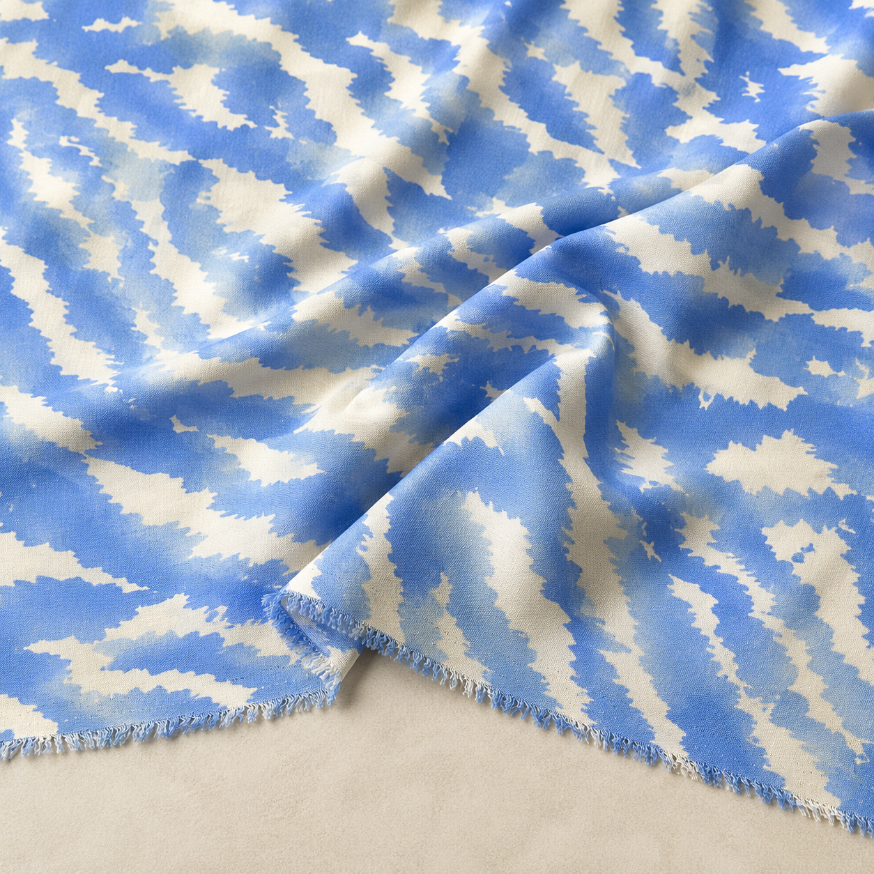 Blue-Cream Cloud-Effect Viscose Fabric - 100% Cotton Content - Viscose Fabric - 59 Inches