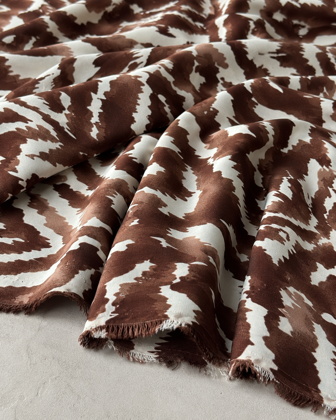 Coffee-Ecru Cloud-Effect Viscose Fabric - 100% Cotton Content - Viscose Fabric - 59 Inches