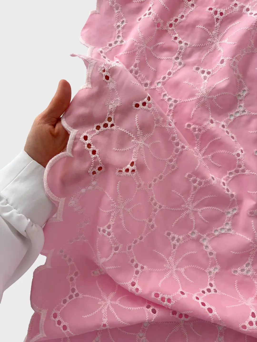 100% Cotton Floral Scalloped Fabric - Baby Pink