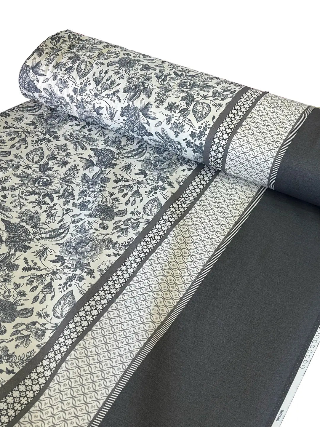 Duck Fabric - Watercolor Border Anthracite