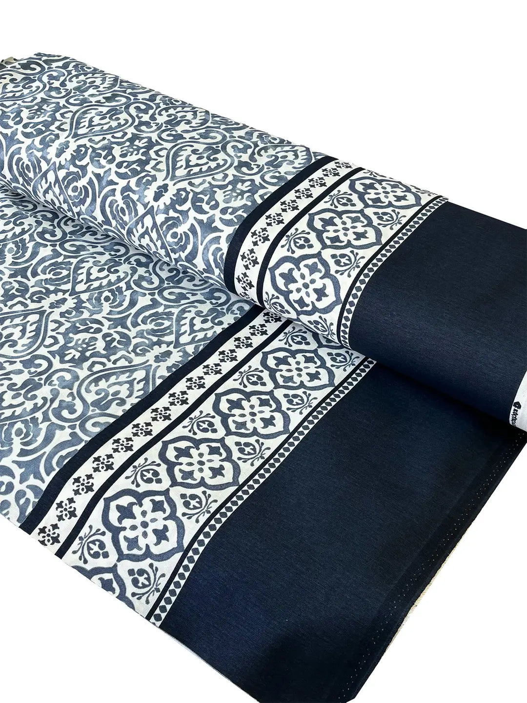 Duck Fabric - Watercolor Border Navy Blue