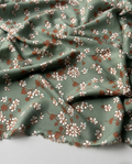 100% Cotton Content – Green Background with Brick &amp; White Floral Pattern Viscose Fabric – Double Width 59 Inches