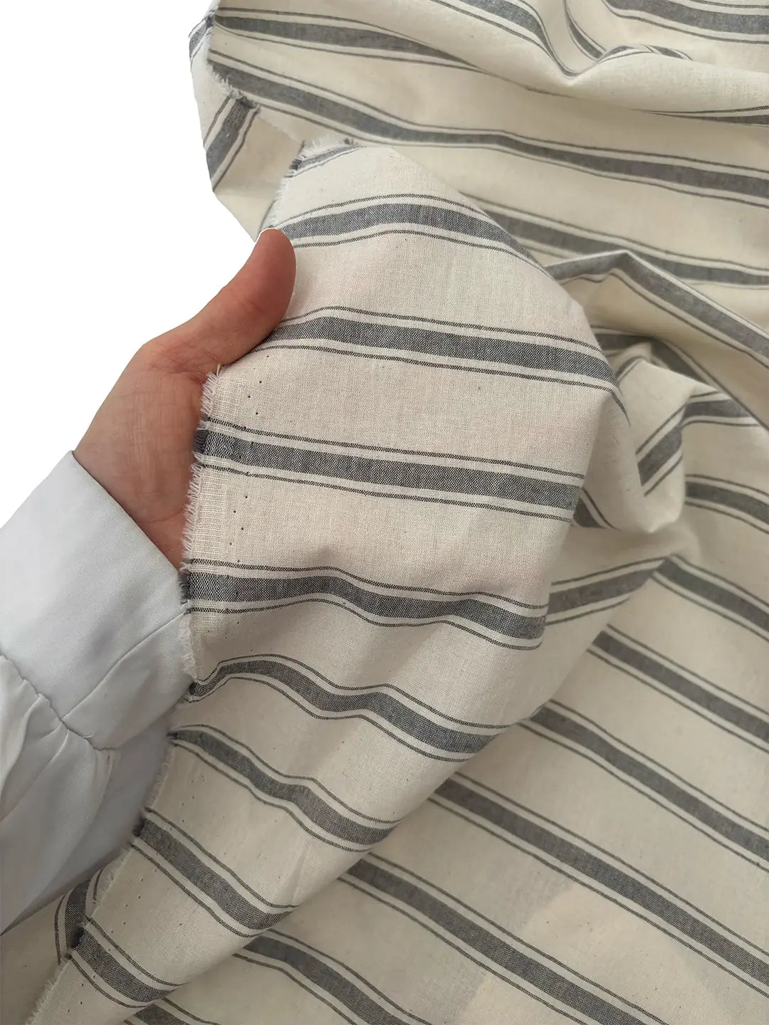 94" Wide 100% Cotton Double Stripe Fabric - Natural/Grey