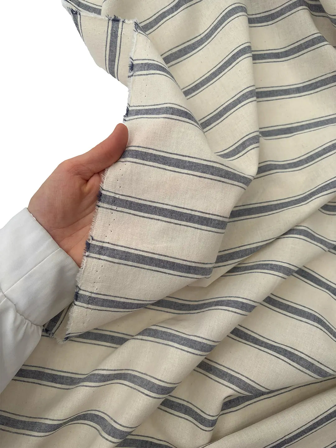 94" Wide 100% Cotton Double Stripe Fabric - Natural/Navy Blue