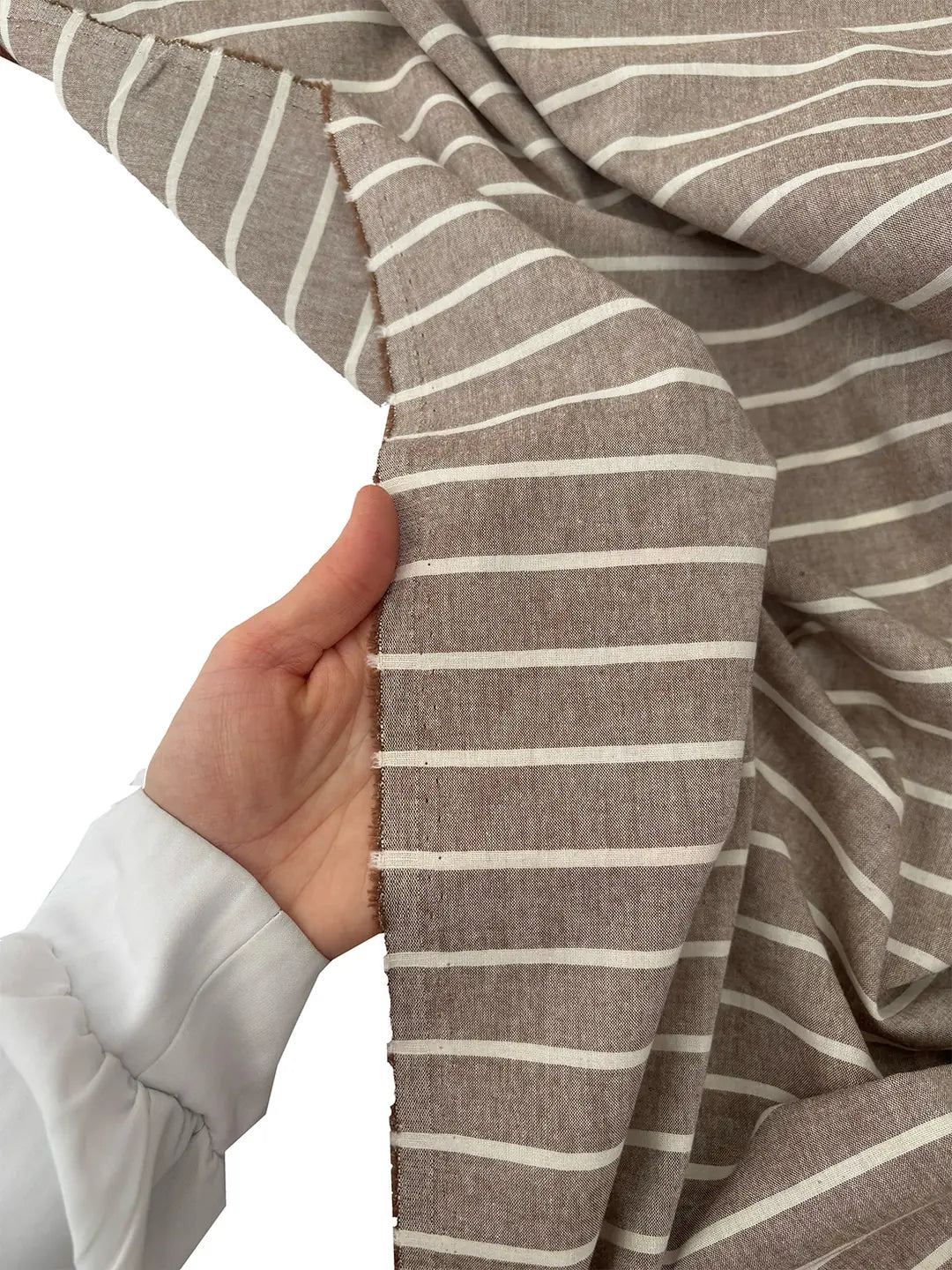 94" Wide 100% Cotton Striped Fabric - Mink/Natural