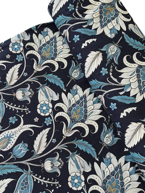 100% Cotton Navy Blue Ethnic Print Canvas Fabric