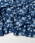 100% Cotton Content - Blue Floral Pattern on Blue Background Viscose Fabric - Double Width