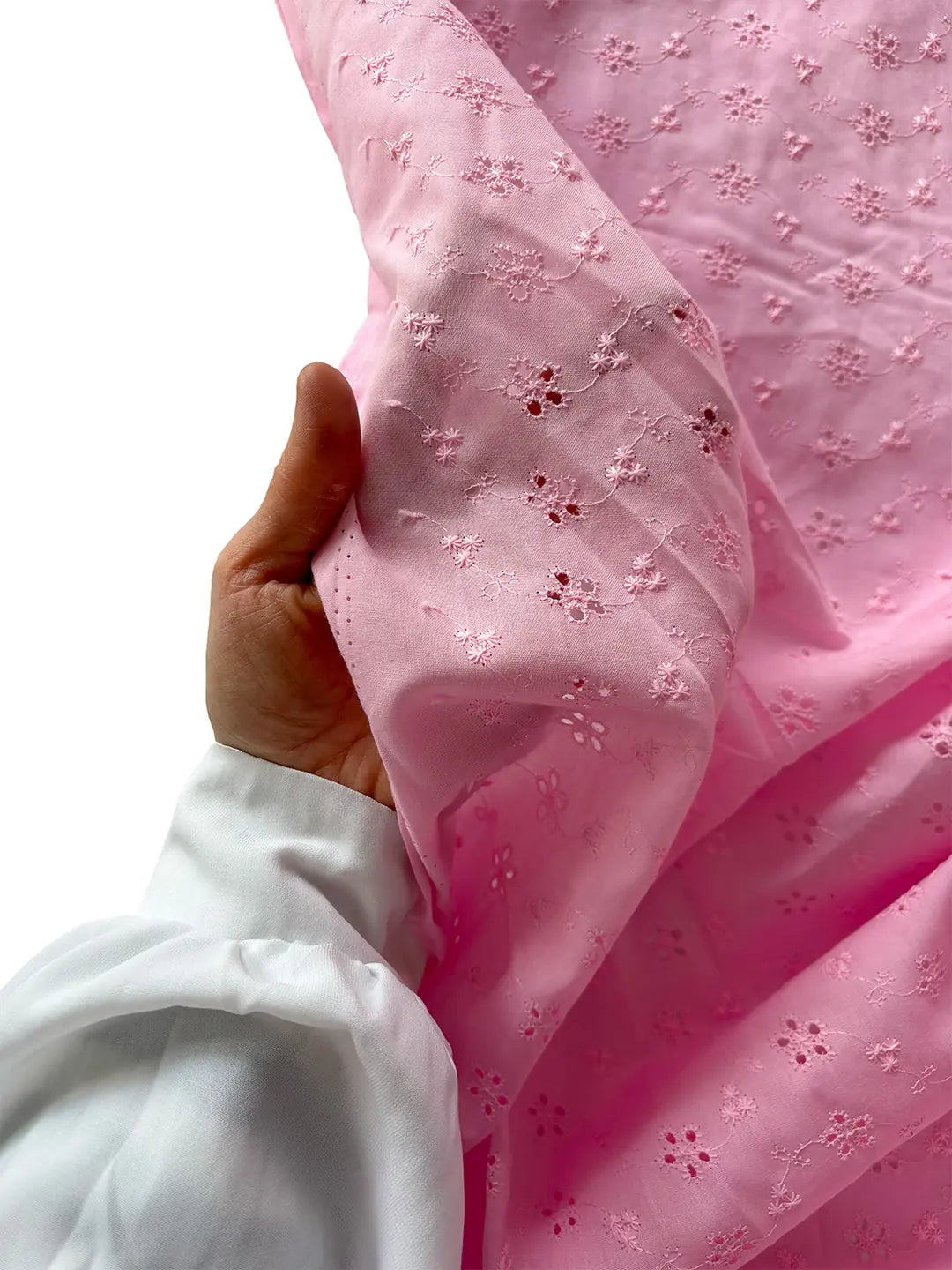 Crisp Cotton Floral Scalloped Fabric - Baby Pink
