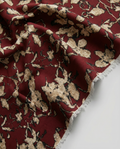 100% Cotton Content – Beige Leaf Patterned Viscose Fabric on a Burgundy Background – Double Width 59 Inches