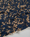 100% Cotton Content – Beige Leaf Patterned Viscose Fabric on an Indigo Background – Double Width 59 Inches