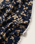 100% Cotton Content – Beige Leaf Patterned Viscose Fabric on a Navy Blue Background – Double Width 59 Inches